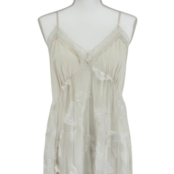 None Dresses & Skirts - Whimsical Butterfly 3D Embroidered Hi-Low Slip Dress Ivory XL Boho Cottage Fairy